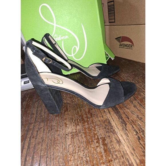 New 10.5M Sam Edelman Robyn Black Suede Chunky High Heel Ankle Strap Dress Shoes - Picture 4 of 6